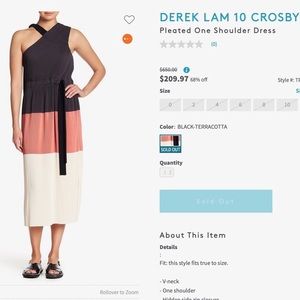NWT Derek Lam 10 Crosby Pleated One-Shoulder, Sz 8